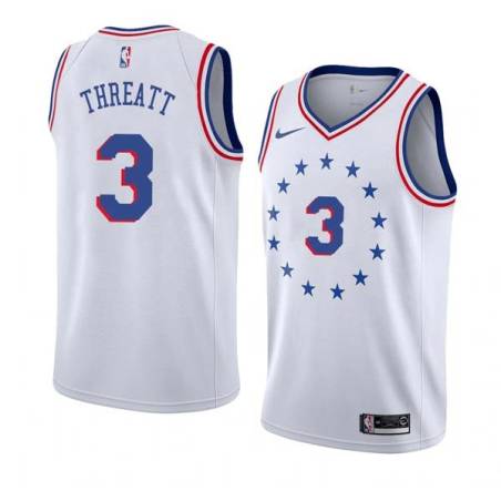 White_Earned Sedale Threatt Twill Basketball Jersey -76ers #3 Threatt Twill Jerseys, FREE SHIPPING