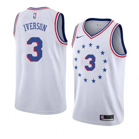 White_Earned Allen Iverson Twill Basketball Jersey -76ers #3 Iverson Twill Jerseys, FREE SHIPPING