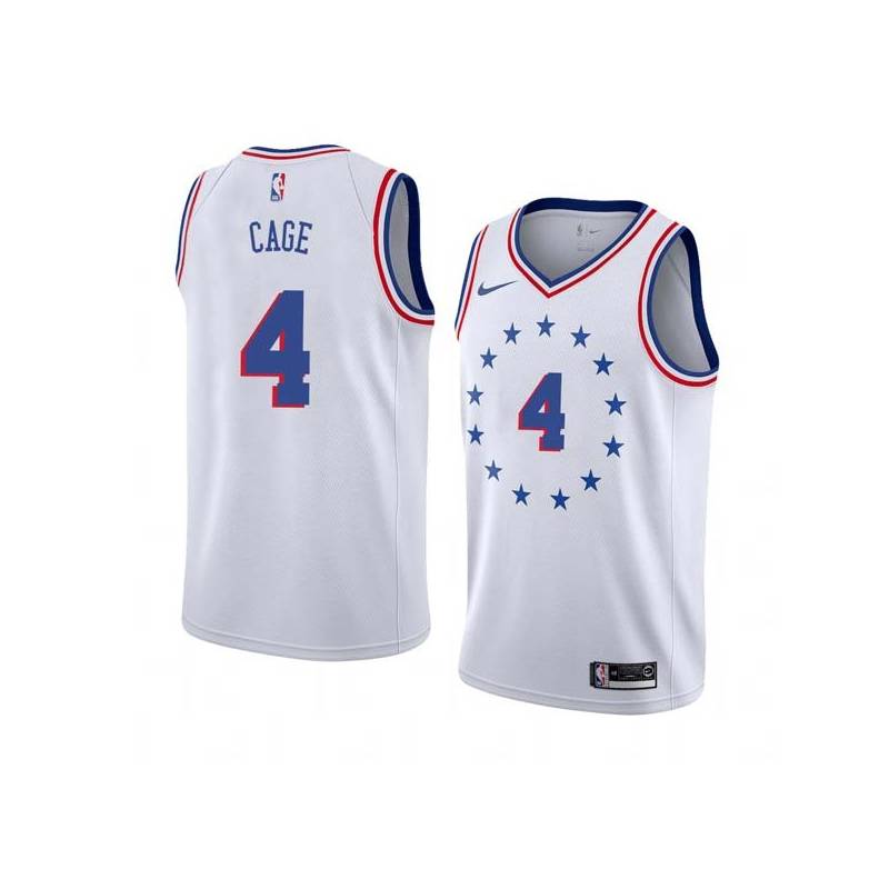 White_Earned Michael Cage Twill Basketball Jersey -76ers #4 Cage Twill Jerseys, FREE SHIPPING