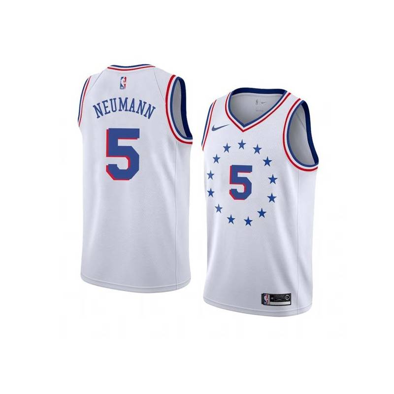 White_Earned Paul Neumann Twill Basketball Jersey -76ers #5 Neumann Twill Jerseys, FREE SHIPPING