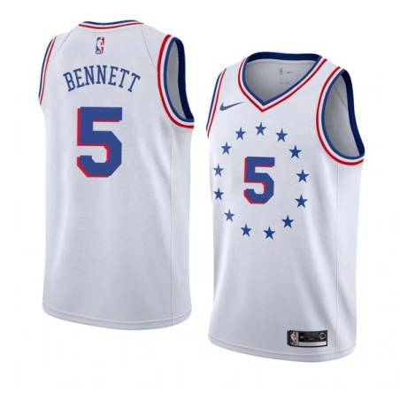 White_Earned Elmer Bennett Twill Basketball Jersey -76ers #5 Bennett Twill Jerseys, FREE SHIPPING