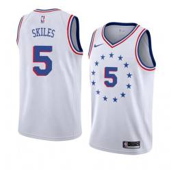 White_Earned Scott Skiles Twill Basketball Jersey -76ers #5 Skiles Twill Jerseys, FREE SHIPPING