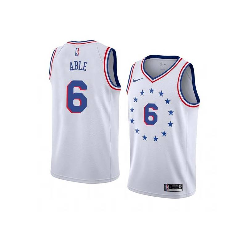 White_Earned Forest Able Twill Basketball Jersey -76ers #6 Able Twill Jerseys, FREE SHIPPING