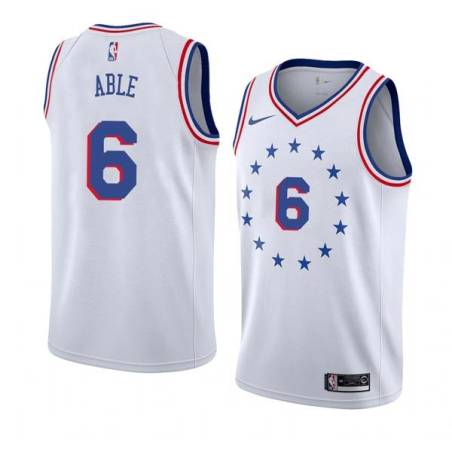 White_Earned Forest Able Twill Basketball Jersey -76ers #6 Able Twill Jerseys, FREE SHIPPING