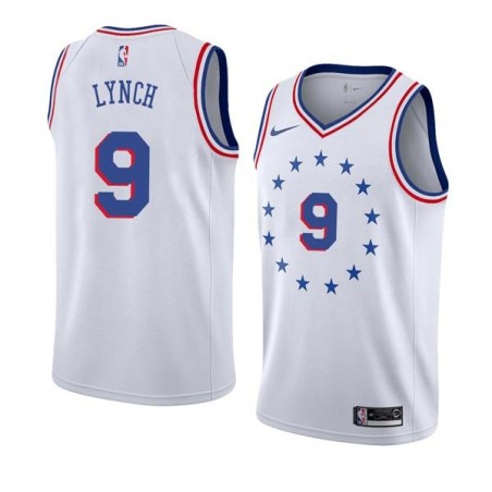 White_Earned George Lynch Twill Basketball Jersey -76ers #9 Lynch Twill Jerseys, FREE SHIPPING