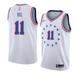 White_Earned Manute Bol Twill Basketball Jersey -76ers #11 Bol Twill Jerseys, FREE SHIPPING