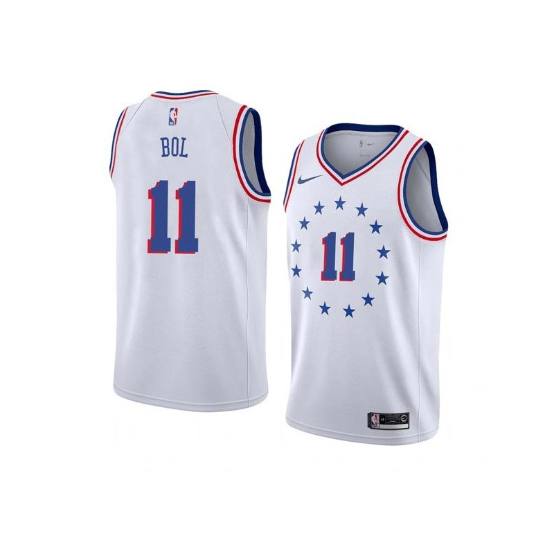 White_Earned Manute Bol Twill Basketball Jersey -76ers #11 Bol Twill Jerseys, FREE SHIPPING