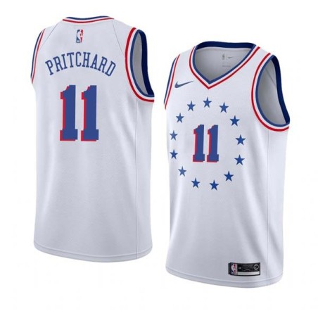 White_Earned Kevin Pritchard Twill Basketball Jersey -76ers #11 Pritchard Twill Jerseys, FREE SHIPPING