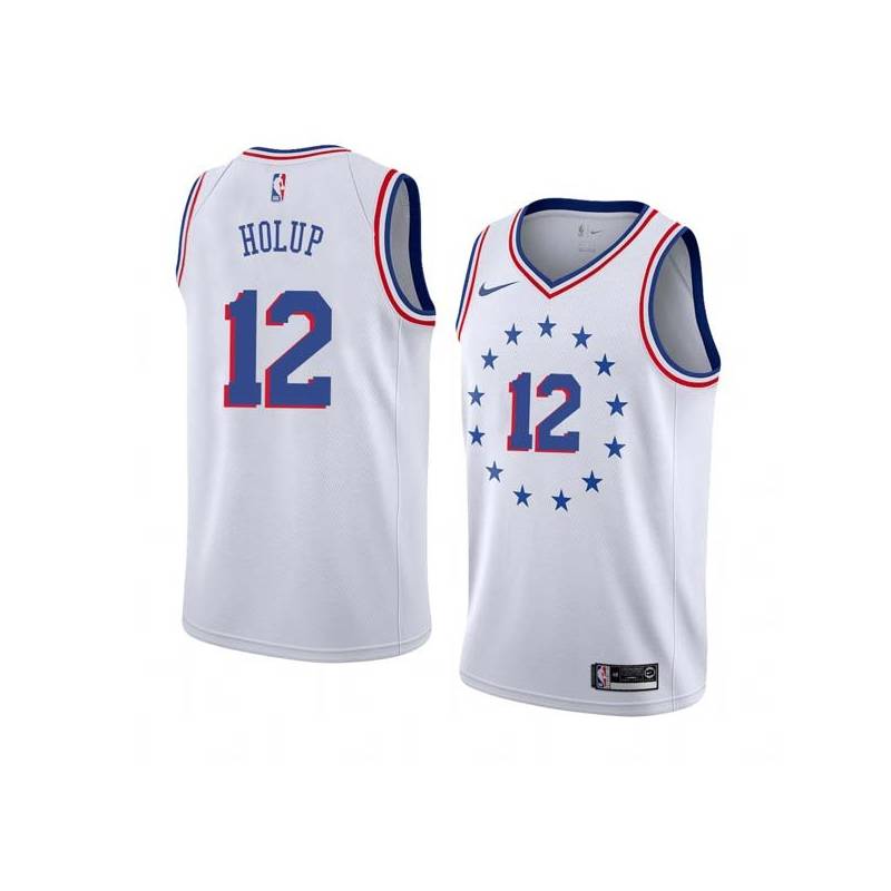 White_Earned Joe Holup Twill Basketball Jersey -76ers #12 Holup Twill Jerseys, FREE SHIPPING