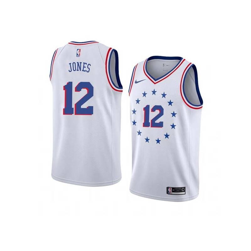 White_Earned Larry Jones Twill Basketball Jersey -76ers #12 Jones Twill Jerseys, FREE SHIPPING