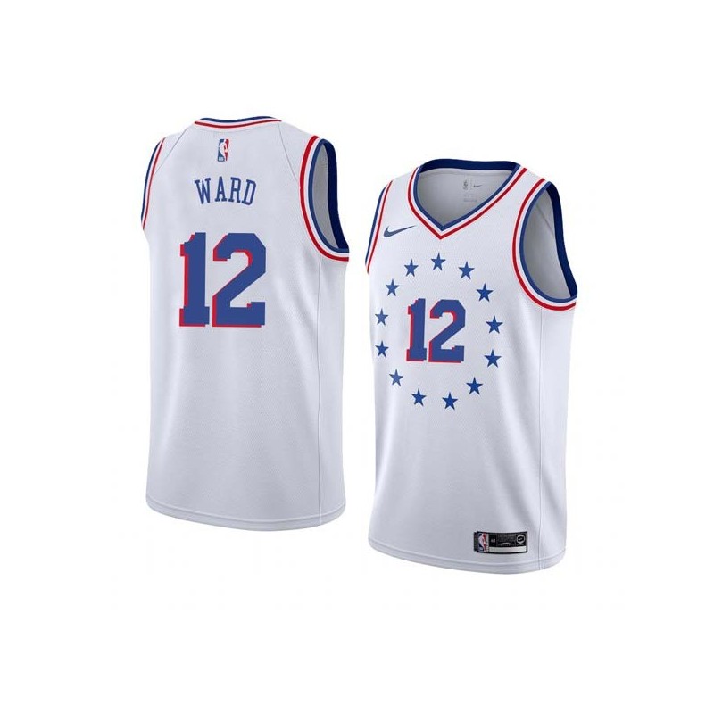 White_Earned Gerry Ward Twill Basketball Jersey -76ers #12 Ward Twill Jerseys, FREE SHIPPING