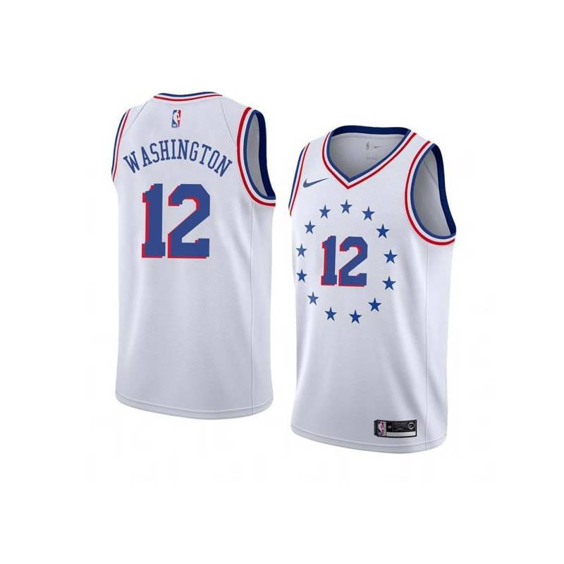 White_Earned Jim Washington Twill Basketball Jersey -76ers #12 Washington Twill Jerseys, FREE SHIPPING