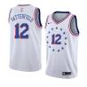 White_Earned Kenny Satterfield Twill Basketball Jersey -76ers #12 Satterfield Twill Jerseys, FREE SHIPPING