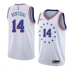 White_Earned Efthimios Rentzias Twill Basketball Jersey -76ers #14 Rentzias Twill Jerseys, FREE SHIPPING