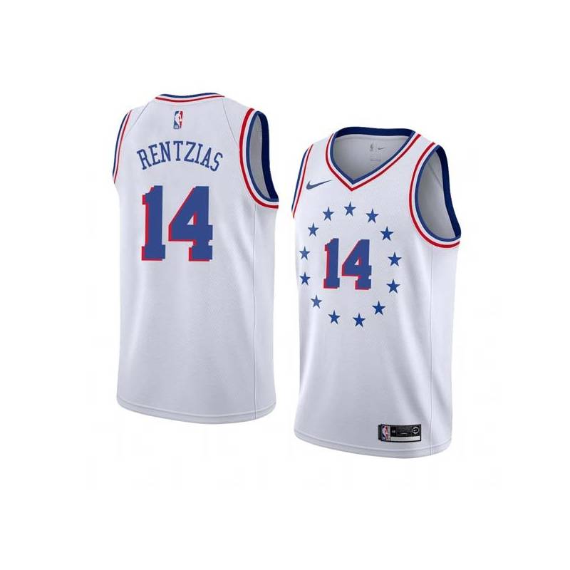 White_Earned Efthimios Rentzias Twill Basketball Jersey -76ers #14 Rentzias Twill Jerseys, FREE SHIPPING