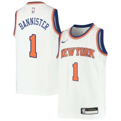 White Ken Bannister Twill Basketball Jersey -Knicks #1 Bannister Twill Jerseys, FREE SHIPPING