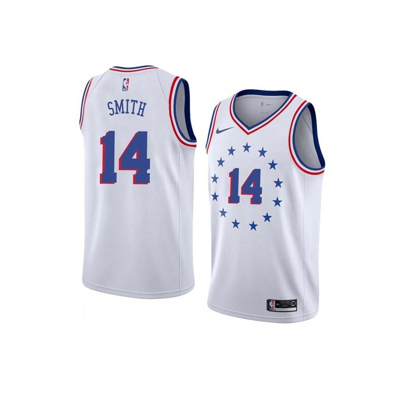 White_Earned Jason Smith Twill Basketball Jersey -76ers #14 Smith Twill Jerseys, FREE SHIPPING