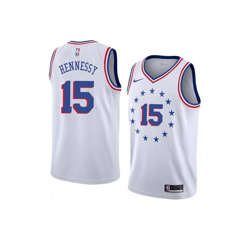 White_Earned Larry Hennessy Twill Basketball Jersey -76ers #15 Hennessy Twill Jerseys, FREE SHIPPING
