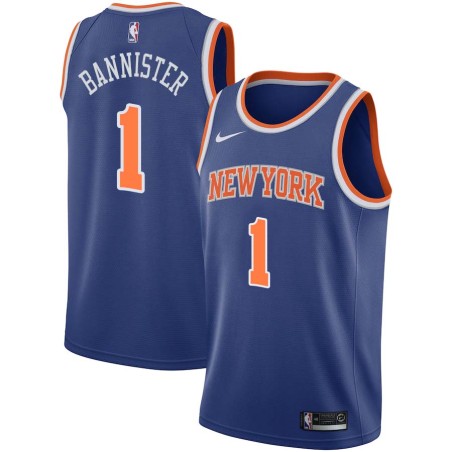 Blue Ken Bannister Twill Basketball Jersey -Knicks #1 Bannister Twill Jerseys, FREE SHIPPING