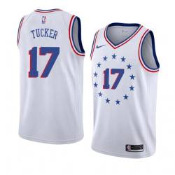 White_Earned Jim Tucker Twill Basketball Jersey -76ers #17 Tucker Twill Jerseys, FREE SHIPPING