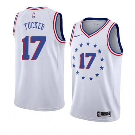 White_Earned Jim Tucker Twill Basketball Jersey -76ers #17 Tucker Twill Jerseys, FREE SHIPPING