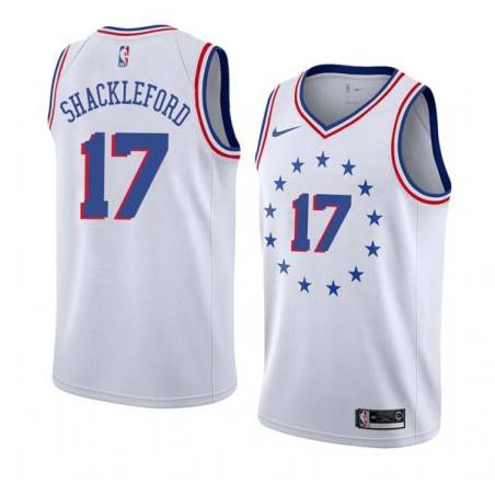 White_Earned Charles Shackleford Twill Basketball Jersey -76ers #17 Shackleford Twill Jerseys, FREE SHIPPING