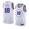 White_Earned Derek Smith Twill Basketball Jersey -76ers #18 Smith Twill Jerseys, FREE SHIPPING