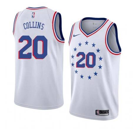 White_Earned Doug Collins Twill Basketball Jersey -76ers #20 Collins Twill Jerseys, FREE SHIPPING