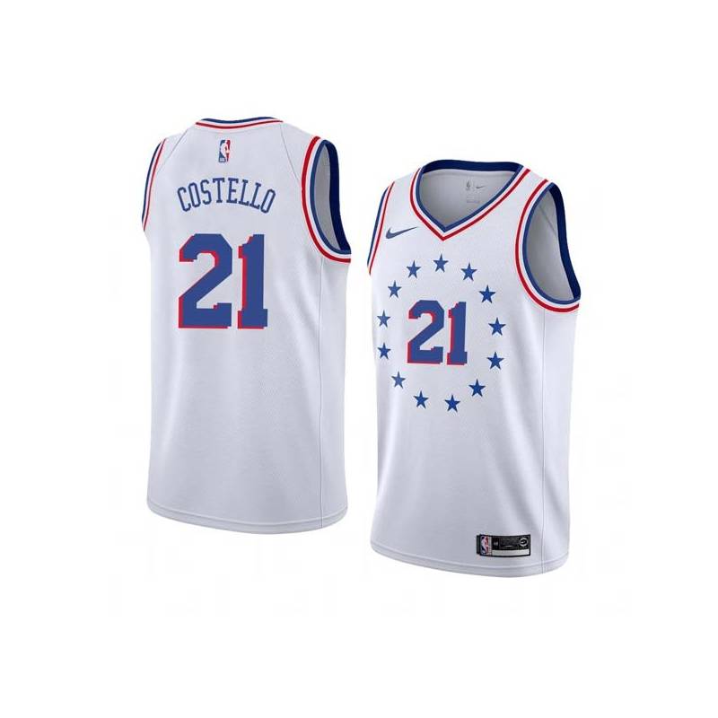 White_Earned Larry Costello Twill Basketball Jersey -76ers #21 Costello Twill Jerseys, FREE SHIPPING