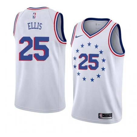 White_Earned Leroy Ellis Twill Basketball Jersey -76ers #25 Ellis Twill Jerseys, FREE SHIPPING