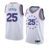 White_Earned Marc Jackson Twill Basketball Jersey -76ers #25 Jackson Twill Jerseys, FREE SHIPPING