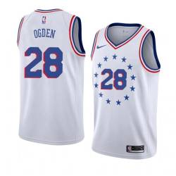 White_Earned Bud Ogden Twill Basketball Jersey -76ers #28 Ogden Twill Jerseys, FREE SHIPPING