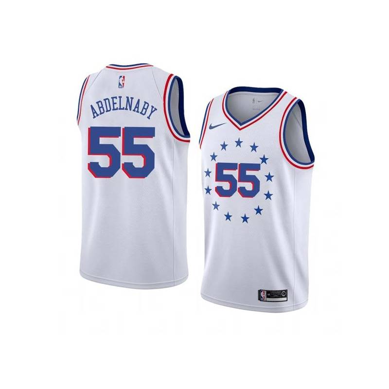 White_Earned Alaa Abdelnaby Twill Basketball Jersey -76ers #55 Abdelnaby Twill Jerseys, FREE SHIPPING