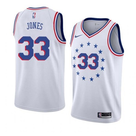 White_Earned Jumaine Jones Twill Basketball Jersey -76ers #33 Jones Twill Jerseys, FREE SHIPPING