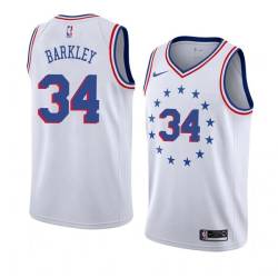 White_Earned Charles Barkley Twill Basketball Jersey -76ers #34 Barkley Twill Jerseys, FREE SHIPPING