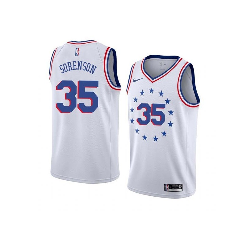 White_Earned Dave Sorenson Twill Basketball Jersey -76ers #35 Sorenson Twill Jerseys, FREE SHIPPING