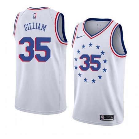 White_Earned Armen Gilliam Twill Basketball Jersey -76ers #35 Gilliam Twill Jerseys, FREE SHIPPING