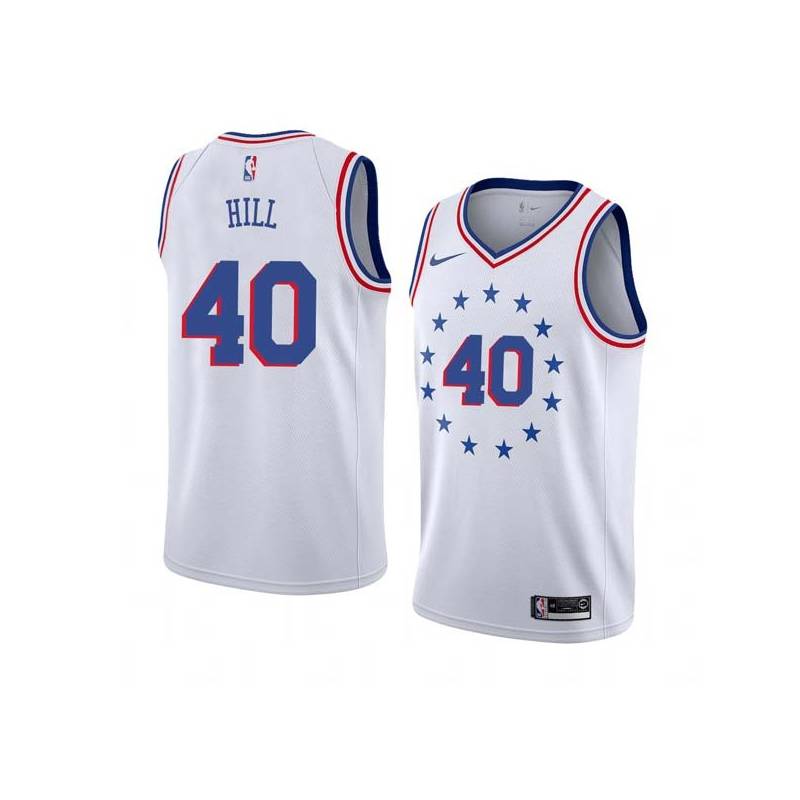 White_Earned Tyrone Hill Twill Basketball Jersey -76ers #40 Hill Twill Jerseys, FREE SHIPPING