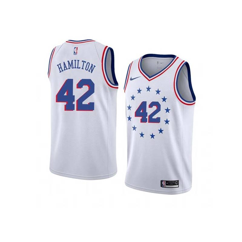 White_Earned Zendon Hamilton Twill Basketball Jersey -76ers #42 Hamilton Twill Jerseys, FREE SHIPPING