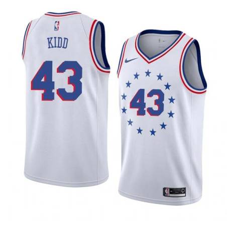 White_Earned Warren Kidd Twill Basketball Jersey -76ers #43 Kidd Twill Jerseys, FREE SHIPPING