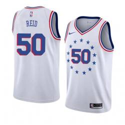 White_Earned Robert Reid Twill Basketball Jersey -76ers #50 Reid Twill Jerseys, FREE SHIPPING