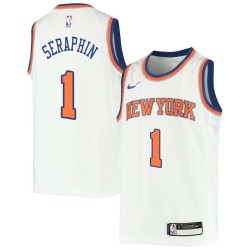 White Kevin Seraphin Twill Basketball Jersey -Knicks #1 Seraphin Twill Jerseys, FREE SHIPPING