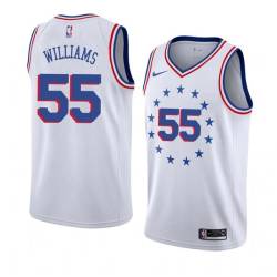 White_Earned Jayson Williams Twill Basketball Jersey -76ers #55 Williams Twill Jerseys, FREE SHIPPING