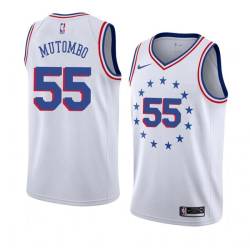 White_Earned Dikembe Mutombo Twill Basketball Jersey -76ers #55 Mutombo Twill Jerseys, FREE SHIPPING