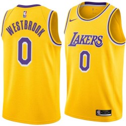 Gold Russell Westbrook Lakers #0 Twill Basketball Jersey FREE SHIPPING