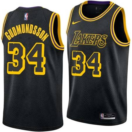 2017-18City Petur Gudmundsson Twill Basketball Jersey -Lakers #34 Gudmundsson Twill Jerseys, FREE SHIPPING