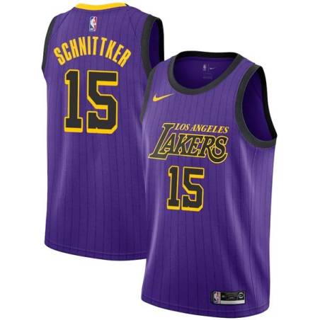 2018-19City Dick Schnittker Twill Basketball Jersey -Lakers #15 Schnittker Twill Jerseys, FREE SHIPPING