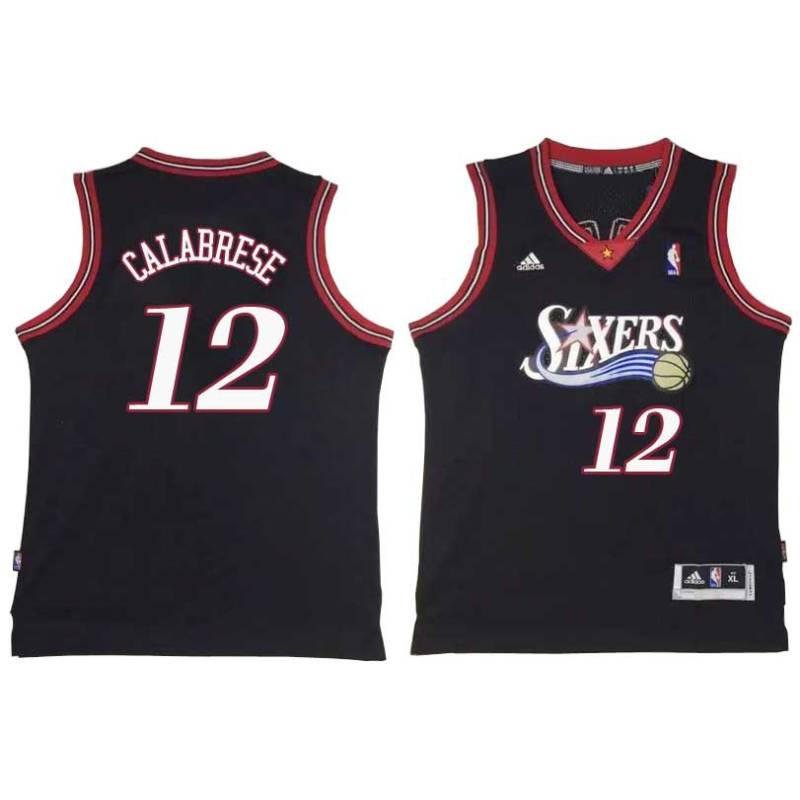 Black Throwback Gerry Calabrese Twill Basketball Jersey -76ers #12 Calabrese Twill Jerseys, FREE SHIPPING