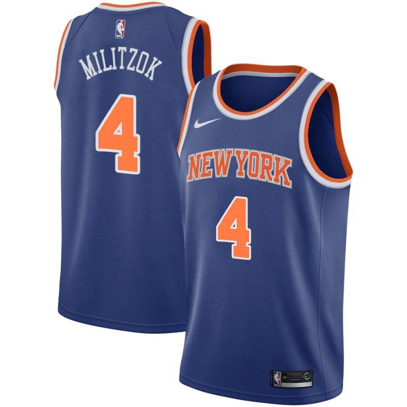 Blue Nat Militzok Twill Basketball Jersey -Knicks #4 Militzok Twill Jerseys, FREE SHIPPING