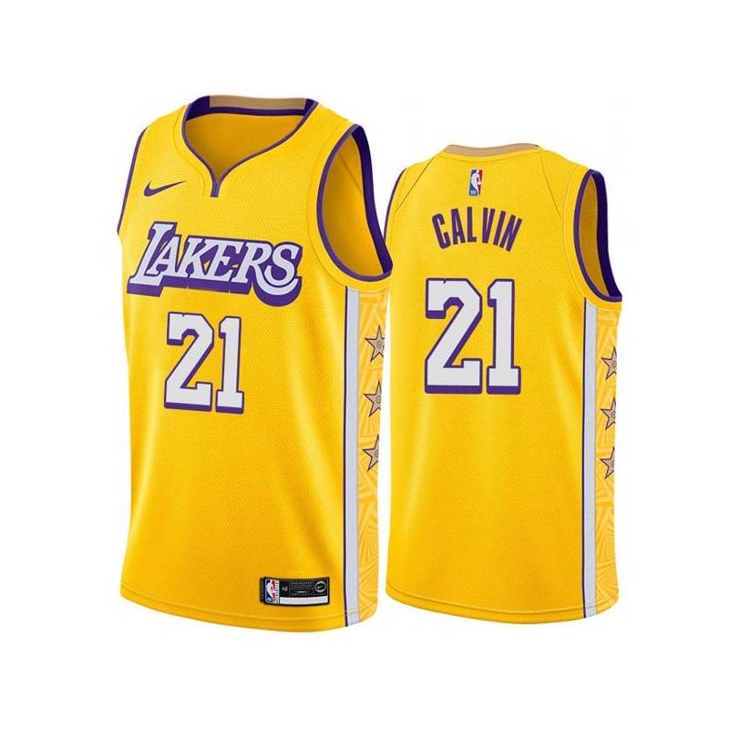 2019-20City Mack Calvin Twill Basketball Jersey -Lakers #21 Calvin Twill Jerseys, FREE SHIPPING